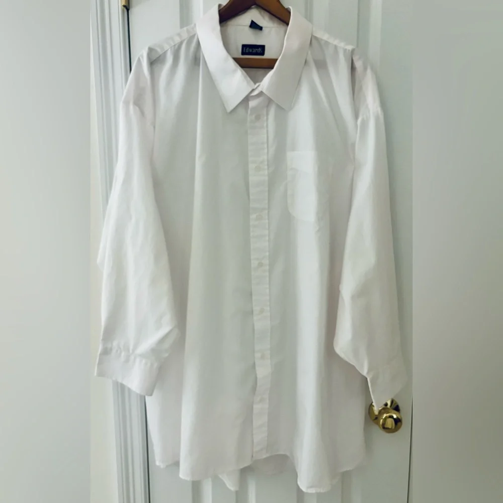 Edwards White Dress Shirt Button Up Big & Tall 6XL 34/35 Poplin Classic EUC easy